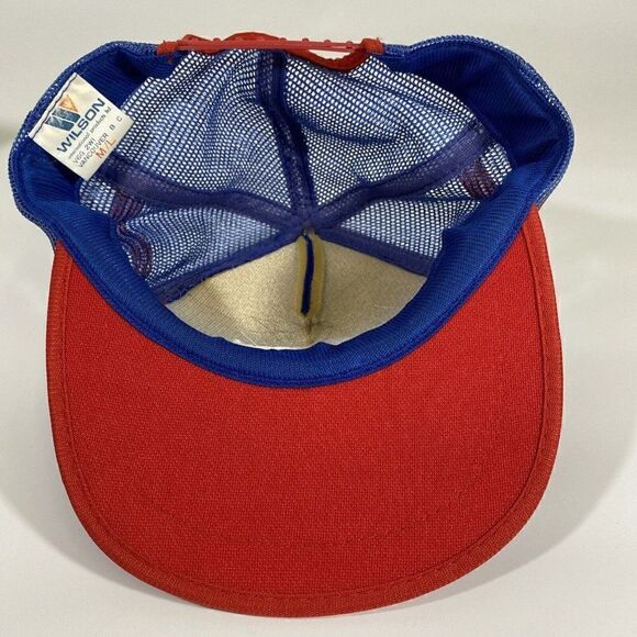 Vintage Snap Back Mesh Trucker Hat Cap Blue Red White 3 Stripes Lacrosse Club - Picture 7 of 10